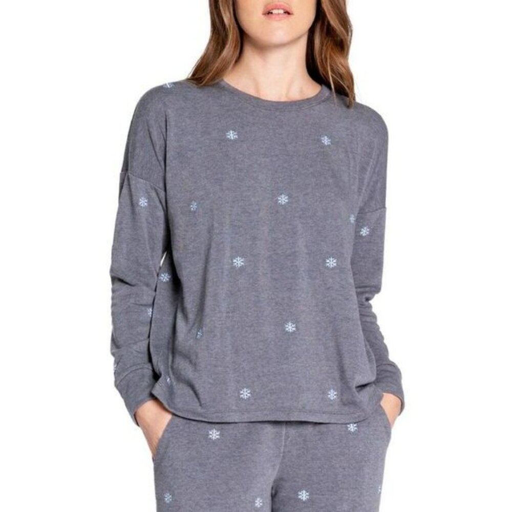 P.J. Salvage Womens Gray Snowflakes Crewneck Cozy Sweatshirt NWT
